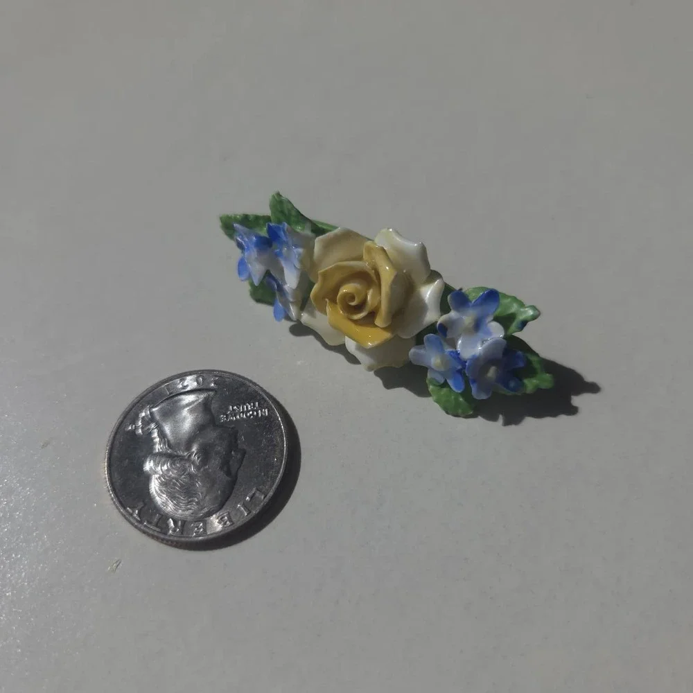 Vintage Floral Brooch Women Yellow Blue Made in England China Romantic